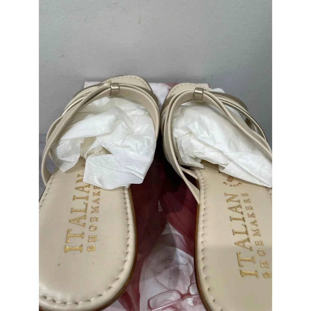 Italian Shoemakers Joann Beige Gold Multi-Strap Wedge Sandals Made in Italy 8.5M
